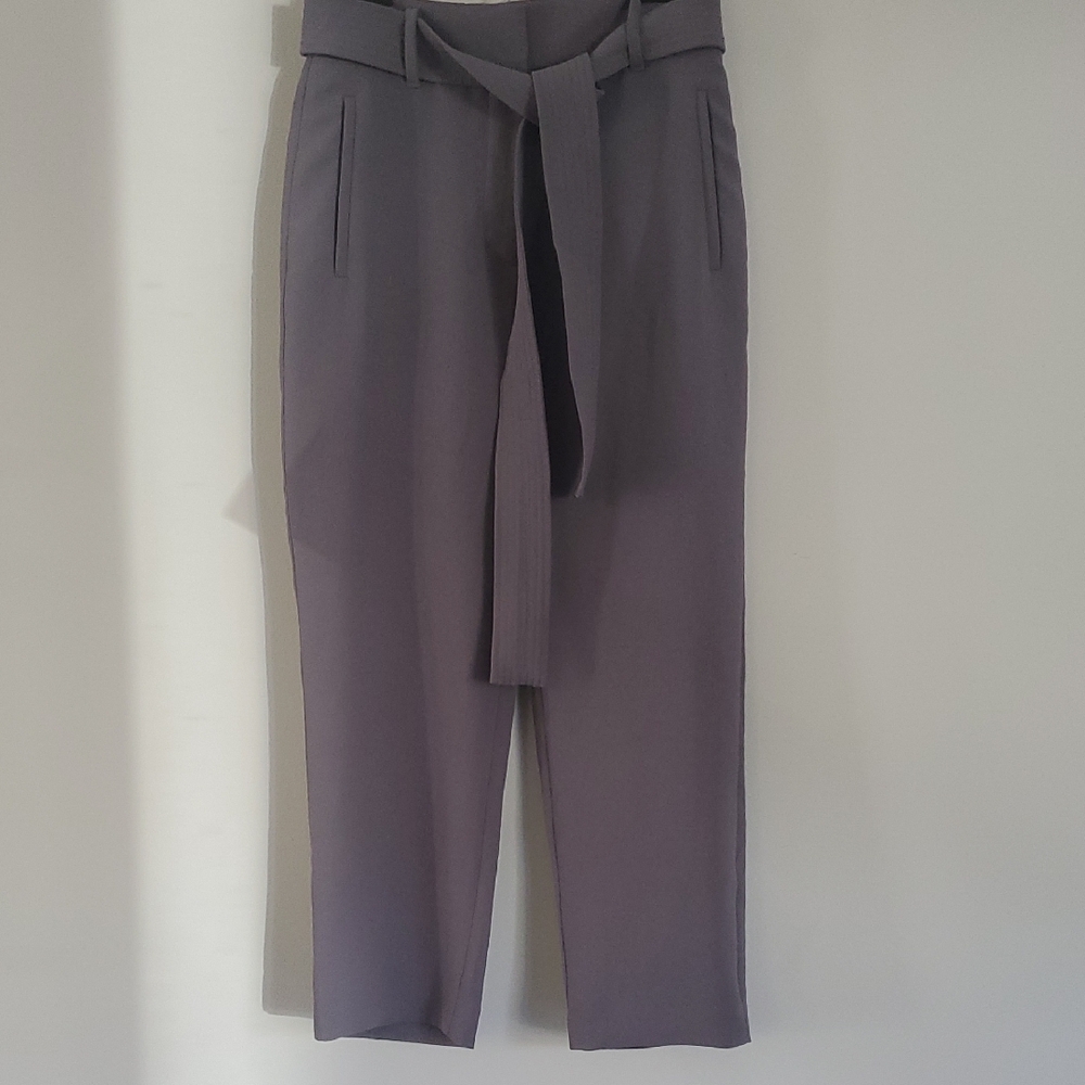 High-Rise Tie-Waist Women's Trousers - Gray